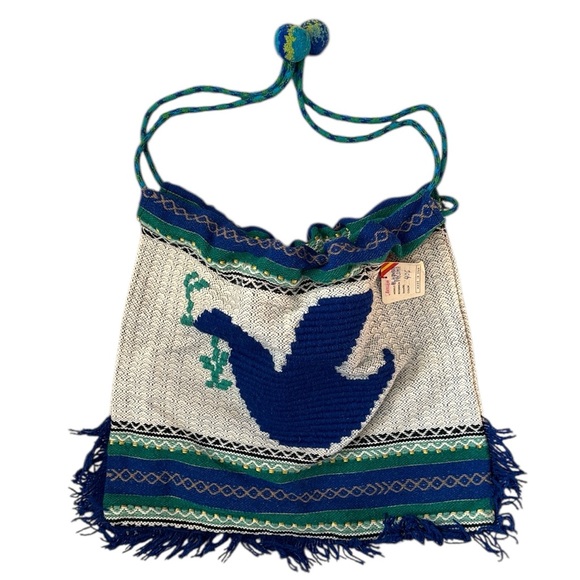 New Handmade Wool Blend Drawstring Blanket Bag Purse Dove Olive Branch 15x15 - Picture 9 of 13